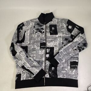 Forever 21 XL Newspaper Print Bomber Jacket Y2K Streetwear Grunge Goth